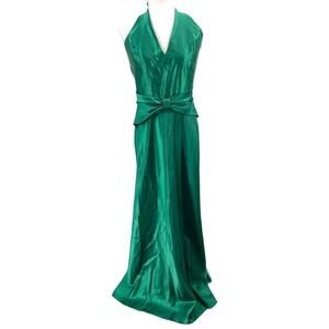 VTG Jessica McClintock for Gunne Sax Green Satin Bow Halter Tie‎ Size 11